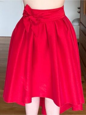 Varga - Red High-Low Taffeta Skirt with Waist Tie Attached